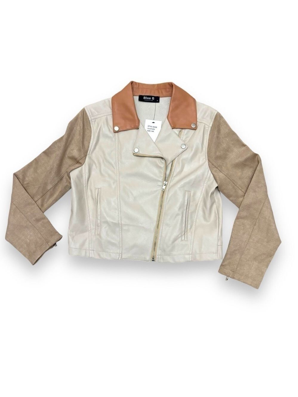 NWT Blue B Beige Tan Faux Suede Pleather Vegan Jacket - Medium
